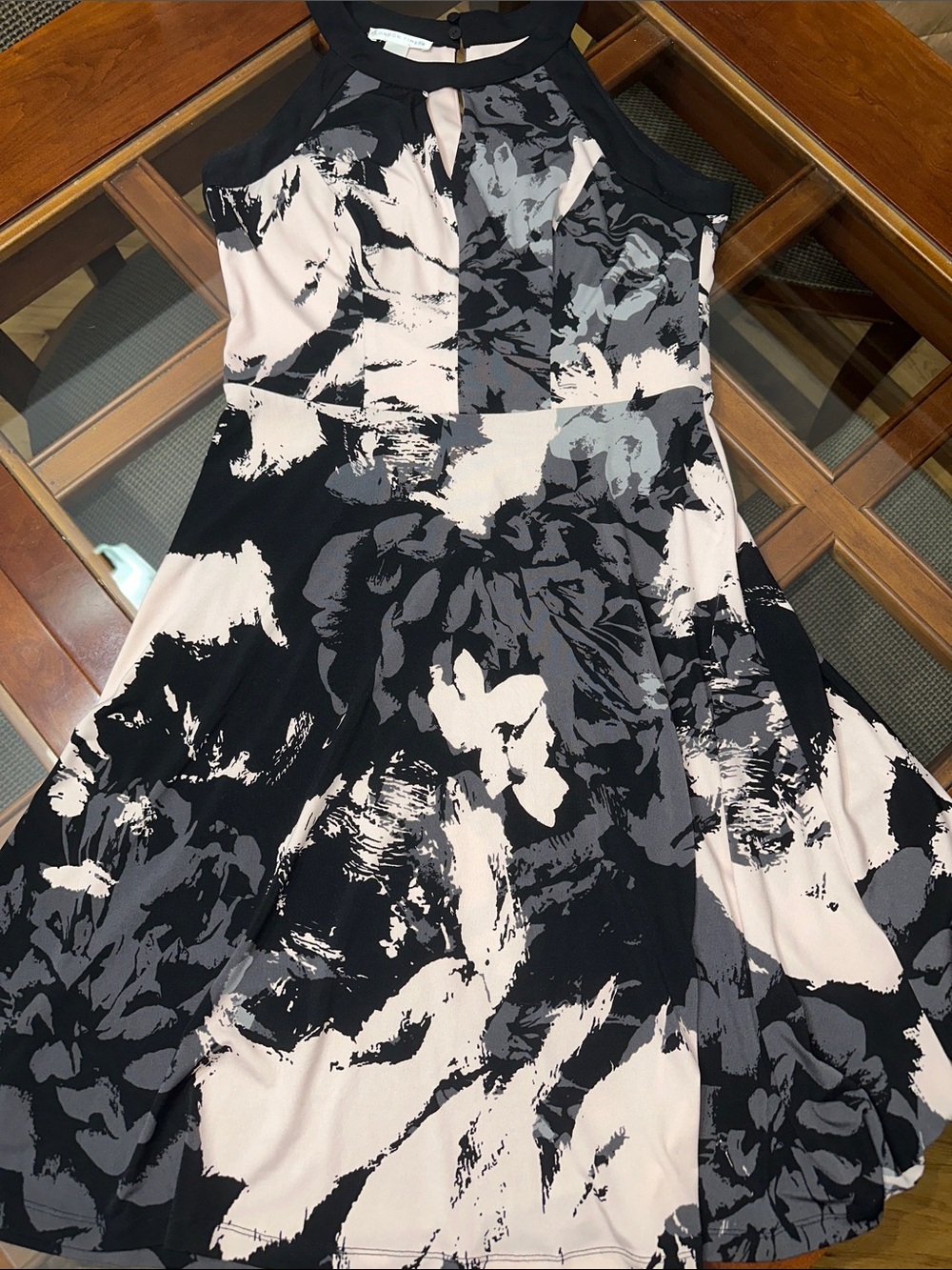 London Times Black, Blush & Gray Floral Midi Dress